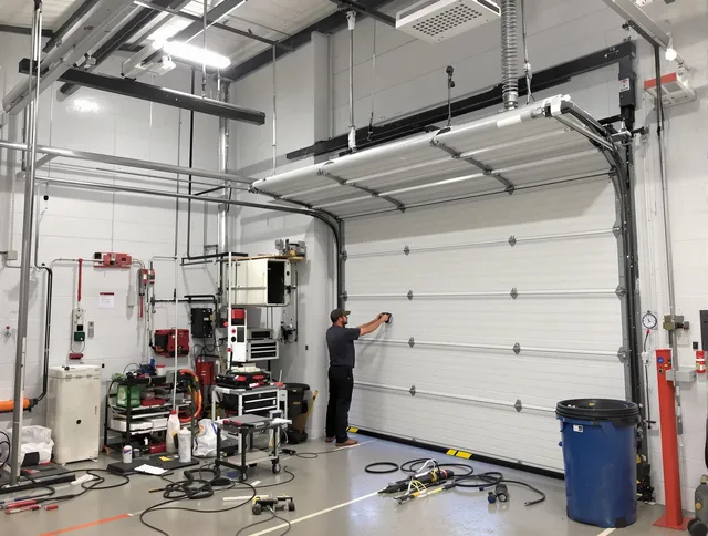 South Pasadena Garage Door Repair certified technician performing commercial door repair at a South Pasadena business facility