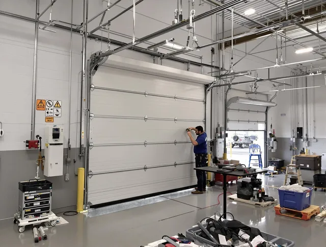 Commercial garage door repair being performed by South Pasadena Garage Door Repair expert in South Pasadena