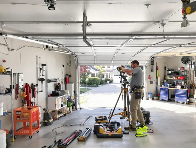 South Pasadena Garage Door Repair specialist performing laser-guided track alignment in South Pasadena